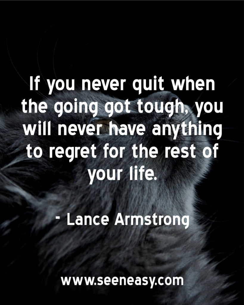 If you never quit when the going got tough, you will never have anything to regret for the rest of your life.