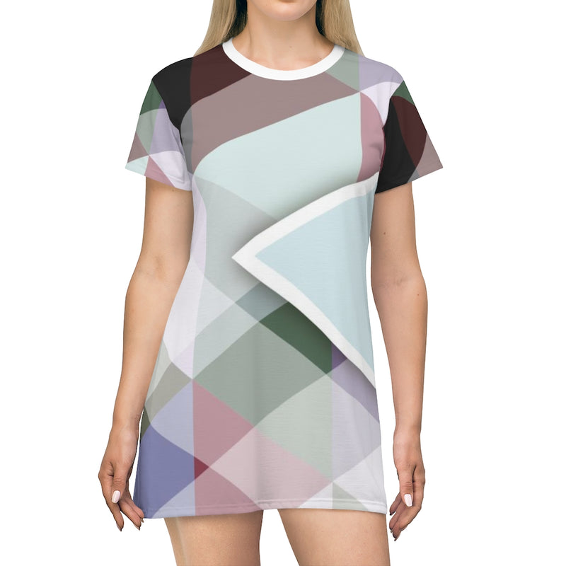 Plaid Geometric T-Shirt Dress