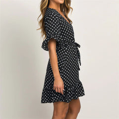 Polka Dot Short Sleeve V-neck Women Dress