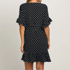 Polka Dot Short Sleeve V-neck Women Dress