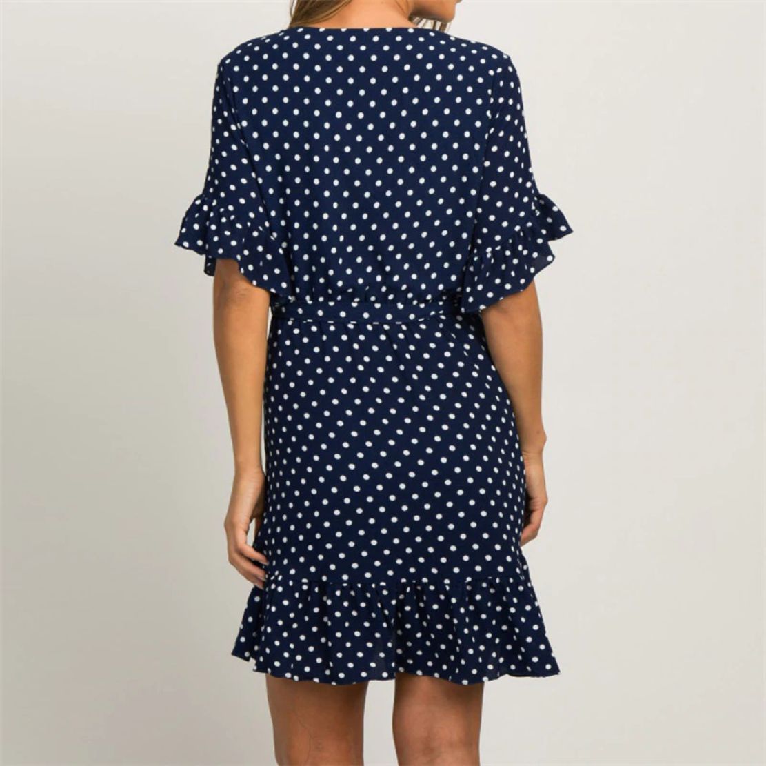 Polka Dot Short Sleeve V-neck Women Dress