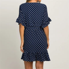 Polka Dot Short Sleeve V-neck Women Dress