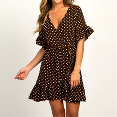 Polka Dot Short Sleeve V-neck Women Dress