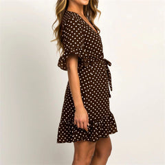 Polka Dot Short Sleeve V-neck Women Dress