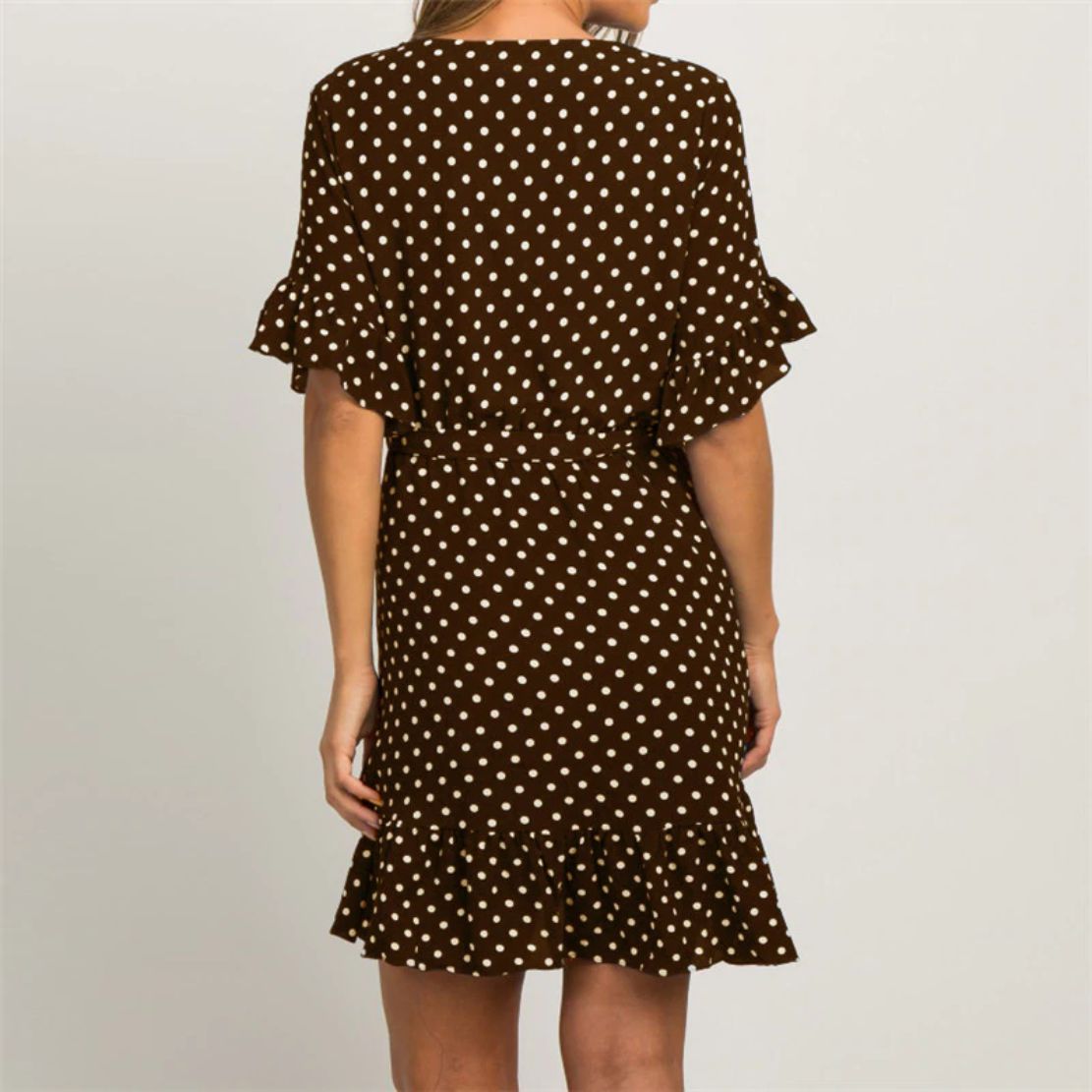 Polka Dot Short Sleeve V-neck Women Dress