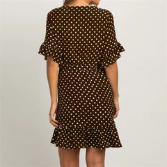 Polka Dot Short Sleeve V-neck Women Dress