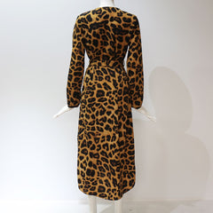 Long Sleeve Deep V-neck Leopard Dress