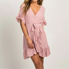 Polka Dot Short Sleeve V-neck Women Dress