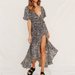 Floral Deep V-neck Split Long Women Dress