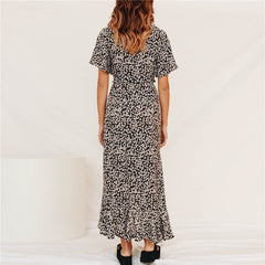 Floral Deep V-neck Split Long Women Dress