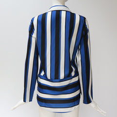 Striped Long Sleeve Turn Down Collar Women Blouse Shirt