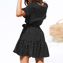 Polka Dot V Neck Short Sleeve Women Dress