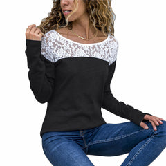 Lace Long Sleeve Tunic O-Neck Patchwork Women Blouse Shirt