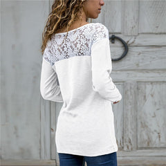 Lace Long Sleeve Tunic O-Neck Patchwork Women Blouse Shirt