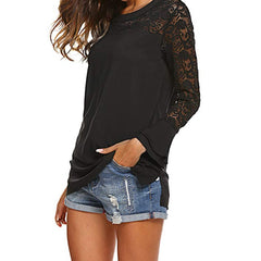 Pullover Lace O-neck Tunic Long Sleeve Ruffle Women Blouse Shirt
