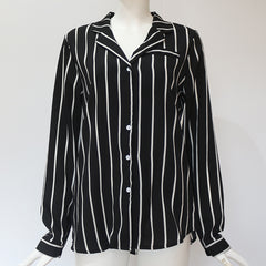 Striped Long Sleeves Turn Down Collar Women Blouse Shirt