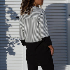 Striped Long Sleeve Turn Down Collar Women Blouse Shirt