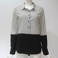 Striped Long Sleeve Turn Down Collar Women Blouse Shirt