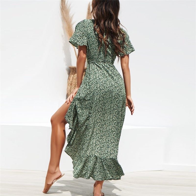 Floral Print Side Split Elegant Women Dress