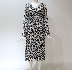 Long Sleeve Deep V-neck Leopard Dress
