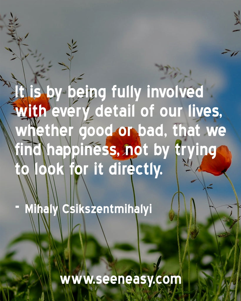 It is by being fully involved with every detail of our lives, whether good or bad, that we find happiness, not by trying to look for it directly.