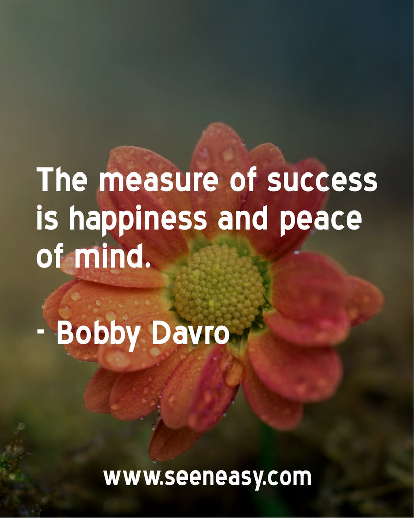 The measure of success is happiness and peace of mind.