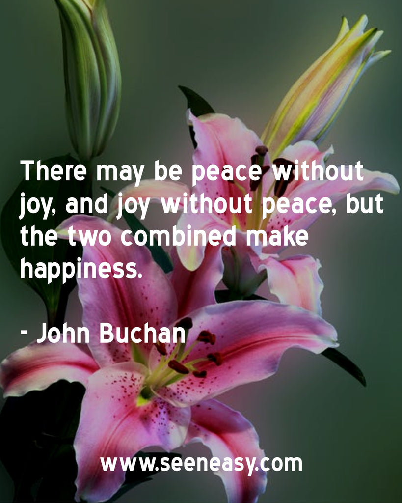 There may be peace without joy, and joy without peace, but the two combined make happiness.