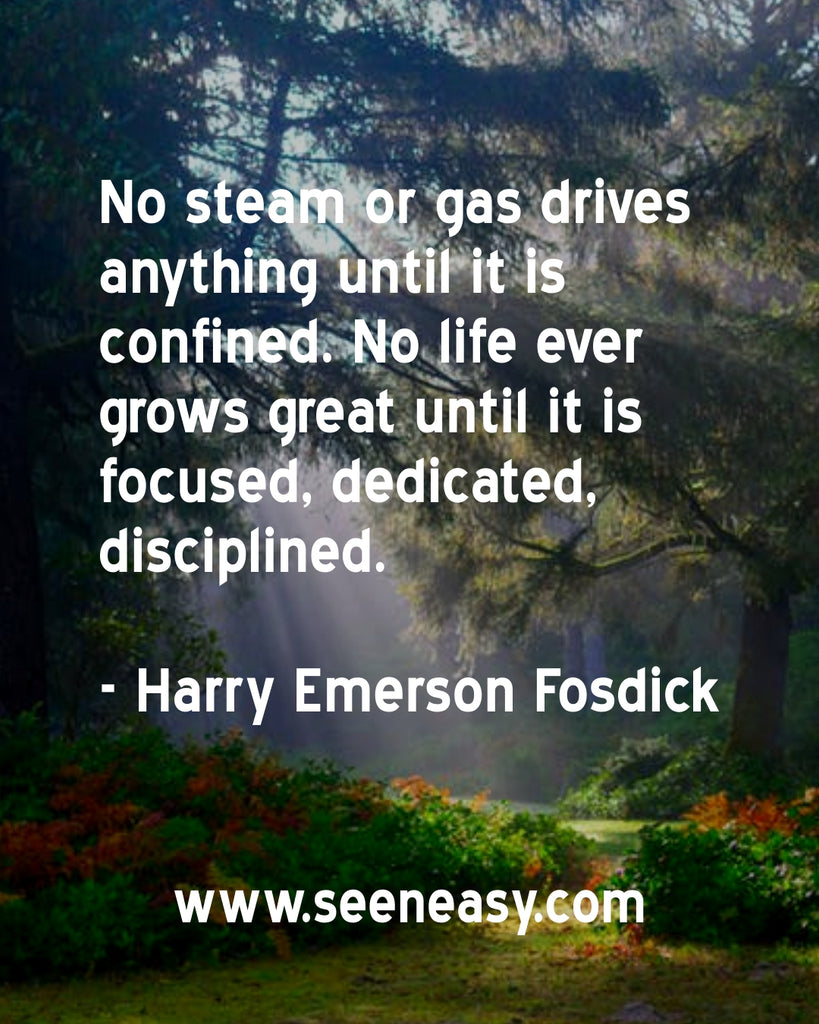 No steam or gas drives anything until it is confined. No life ever grows great until it is focused, dedicated, disciplined.