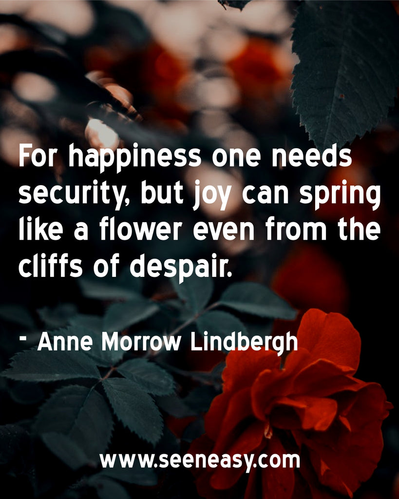 For happiness one needs security, but joy can spring like a flower even from the cliffs of despair.