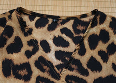 Long Sleeve Deep V-neck Leopard Dress